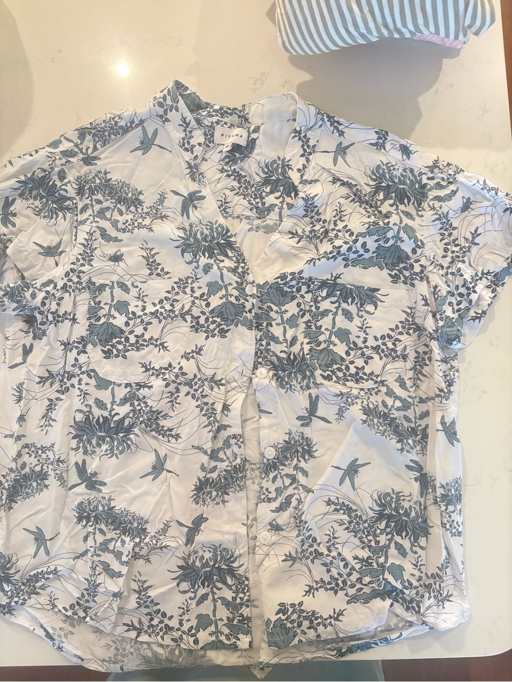 Piyama Maggie Pajama Set - Long Pants in Summer Toile Aegean Blue